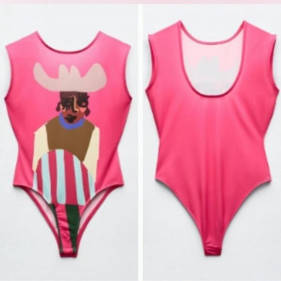 Zara Justine Franco Print Hot Pink Bodysuit Top NWT
Small - Picture 3 of 12